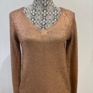 Ella Moss Beatrix V Neck Copper Metallic Long Sleeve Sweater, Size S